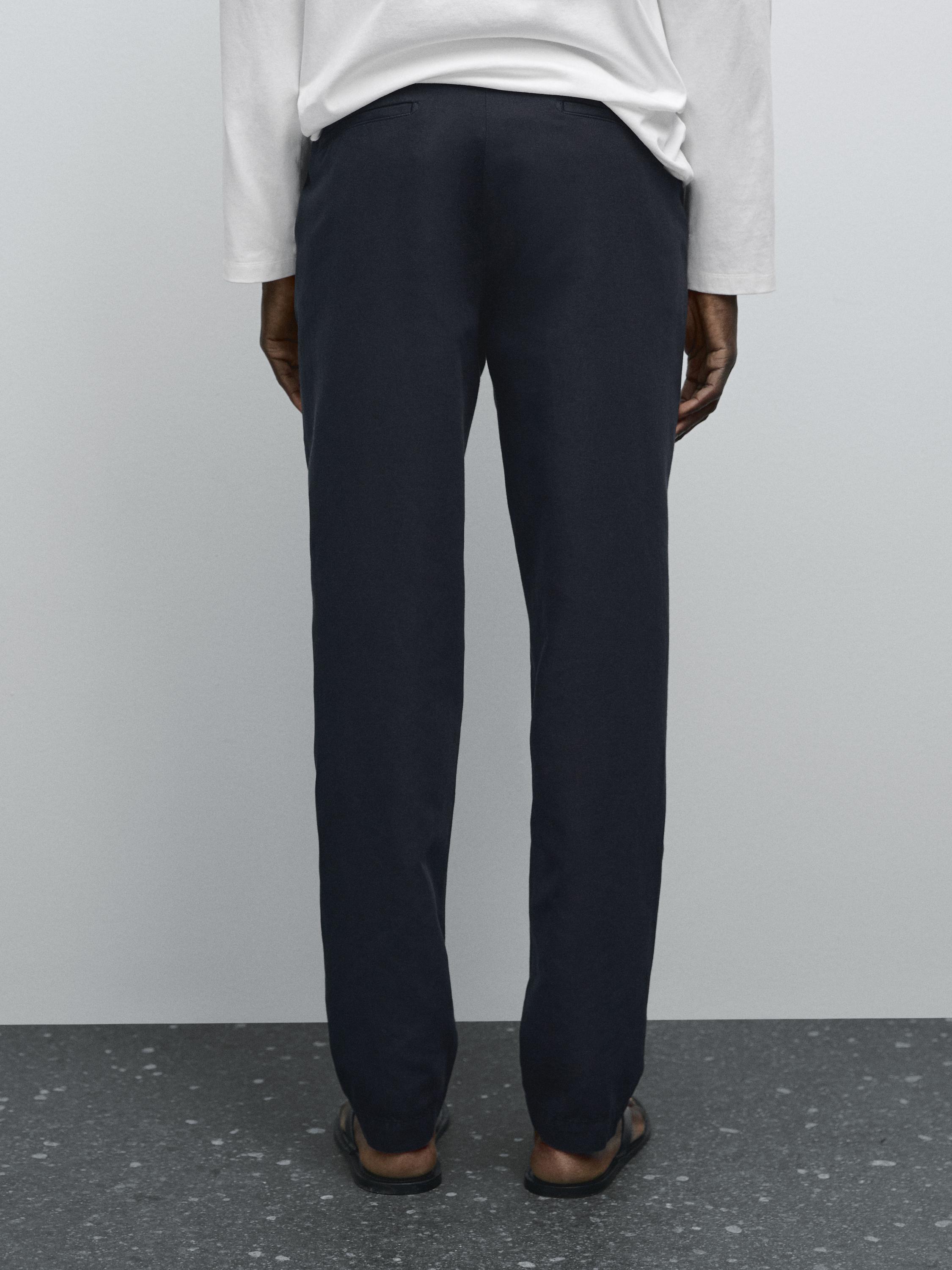 Cotton and linen blend tapered fit trousers
